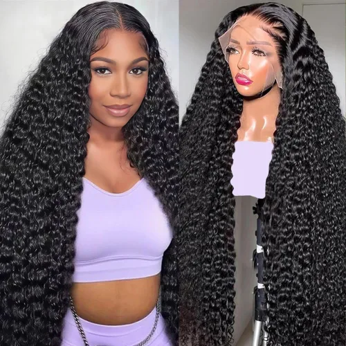 Vista 14 de Pelucas de cabello humano ondulado profundo de 13 x 6 pulgadas, pelucas de cabello humano prearrancado HD con encaje frontal, densidad del 200%, sin