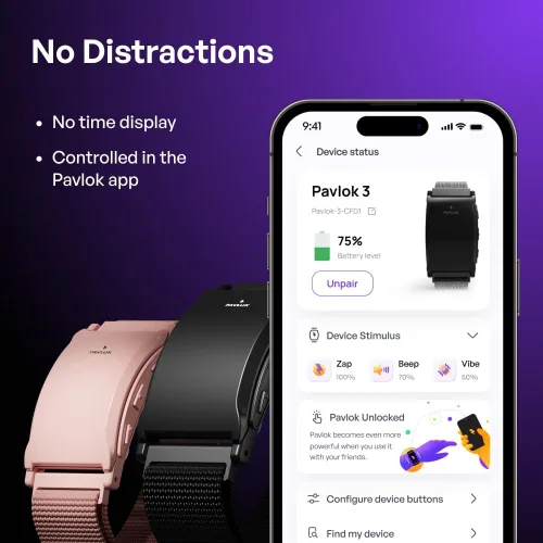 Vista 5 de Pavlok 3 - Alarma silenciosa y entrenador portátil de atención plena para buenos hábitos - Mejora la atención plena, crea buenos hábitos - Rastrea