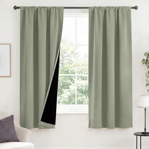 Vista 98 de NICETOWN Biscotti Beige 100% Cortinas opacas de 45" de largo para cocina, bolsillo con varilla para sótano completamente opaco, cortinas térmicas