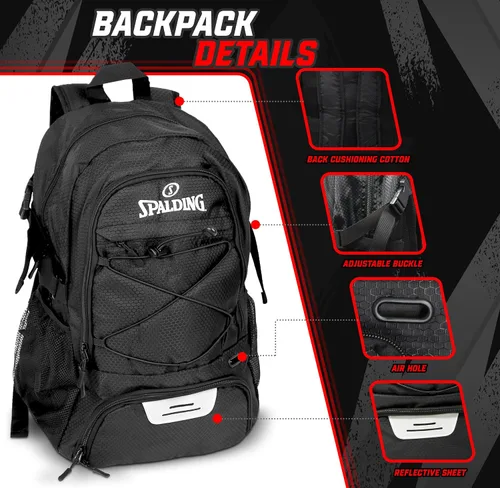 Vista 2 de Mochila de Fútbol Spalding, Bolsa Deportiva con Compartimento para Balones y Zapatos, Uso para Bolsas de Atletismo, Balón Deportivo de Baloncesto