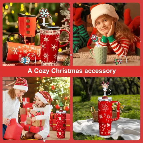 Vista 7 de Tapa superior de pajita de silicona de Navidad para vaso Stanley Cup de 30 y 40 oz, accesorios para termos, tapas de cubierta a prueba de polvo
