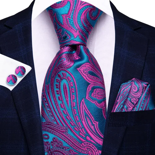 Vista 225 de Hi-Tie Corbatas de seda para hombre, diseño de cachemira a rayas, con bolsillo, gemelos cuadrados, conjunto formal de negocios