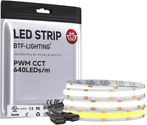 Vista 11 de BTF-LIGHTING - Tira de luz LED COB blanca sintonizable de 3000K-6000K con control remoto RF, CRI 90+ DC12V 16.4 pies regulable CCT ultra brillante