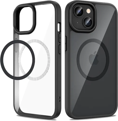 Vista 14 de VEGO Funda para iPhone 13 y iPhone 14, con imanes integrados, parte trasera de policarbonato duro transparente + funda delgada de TPU suave