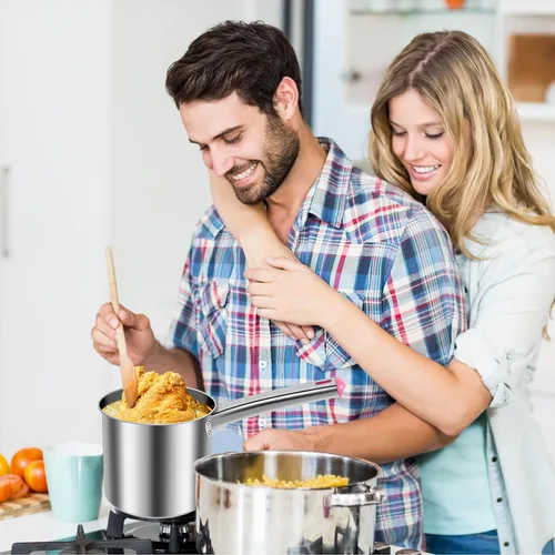 Vista 4 de Olla para freír con cesta coladora, olla de acero inoxidable con tapa y asa, mini freidora de aceite de 1.8 litros, freidora portátil, freidora