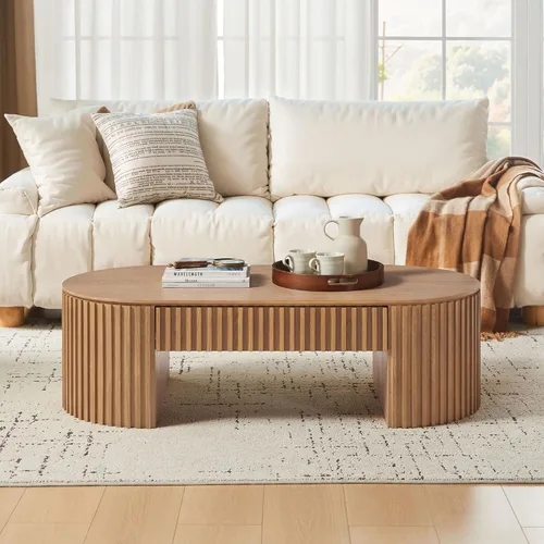 Vista 13 de KEVINSPACE W39.37 Mesa de centro ovalada para sala de estar Casa Moderna Mesa de café con diseño Patas de mesa de centro de madera Mesa de té 39.37