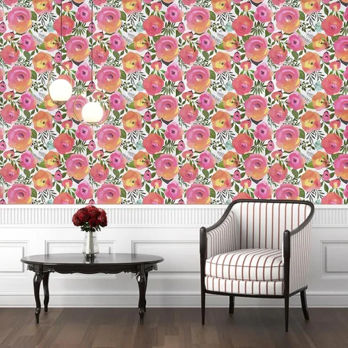 Vista 2 de WENMER Papel tapiz floral para despegar y pegar de 17.7 x 118 pulgadas, acuarela decorativa de flores rosas durazno, extraíble, para tocador