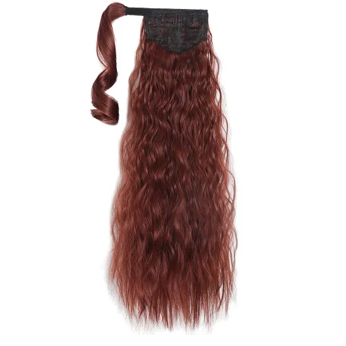 Vista 2 de Extensiones de cola de caballo caoba, cola de caballo rizada con clip, 22 pulgadas, 3.5 onzas, extensión de cabello sintético negro, extensión
