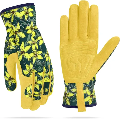 Vista 15 de Guantes de jardinería para mujeres, guantes de cuero para trabajo en jardín, a prueba de espinas, sin perforación, para cavar, plantar y podar