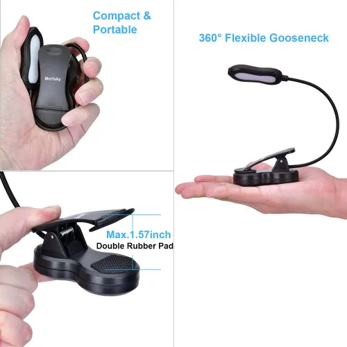 Vista 4 de Luz de libro recargable: luz LED de libro con clip para leer en la cama, ajustable de 3 colores y 3 brillos - Lámpara de lectura para el cuidado