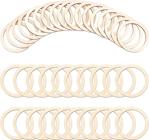 Vista 16 de NBEADS 100 piezas de 40 mm de piezas de madera sin terminar en forma de anillo, adornos circulares blancos antiguos anillos de unión de madera