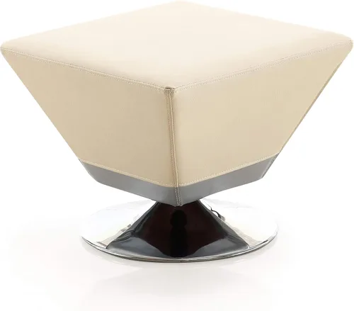 Vista 8 de Manhattan Comfort Diamond - Otomana giratoria de 360°, tapicería de cuero vegano, parte superior cuadrada biselada con elegante base cromada Azul