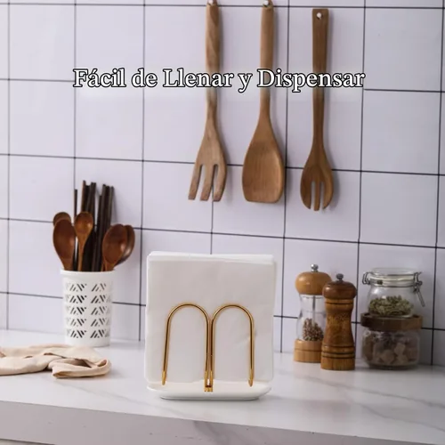 Vista 4 de Servilletero vertical de oro rosa con base de cerámica, moderno soporte desechable para toallas de mano para baño, pequeños servilleteros de cóctel