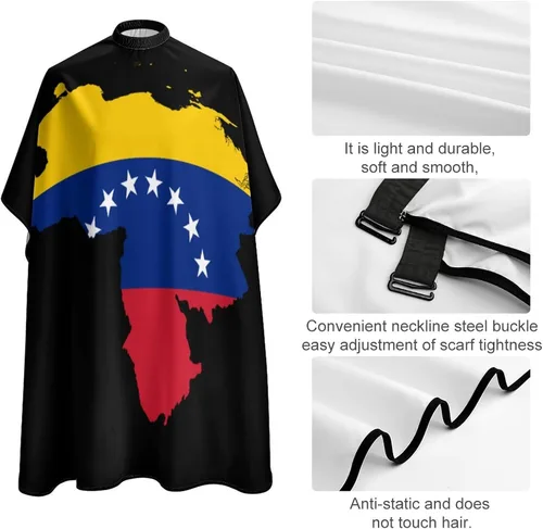 Vista 4 de Mapa de la bandera de Venezuela - Capa de peluquería para adultos, delantal de peluquería para peluquería en casa