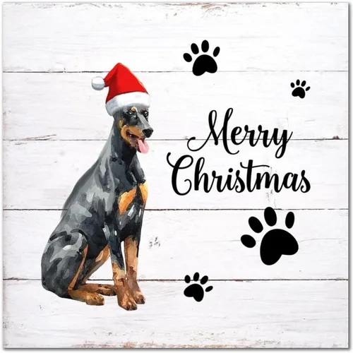Vista 8 de Letrero de madera para perro con sombrero rojo, placa de pared rústica con reglas para mascotas, arte de pared colgante de granja, placa