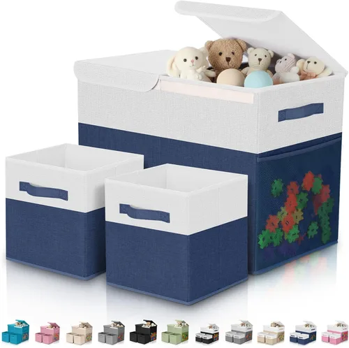 Vista 14 de Paquete de 3 Cajas Grandes de Almacenamiento de Juguetes de 23" con Cubos Contenedores de 11", Organizador Cofre de Juguetes Plegable con Tapas