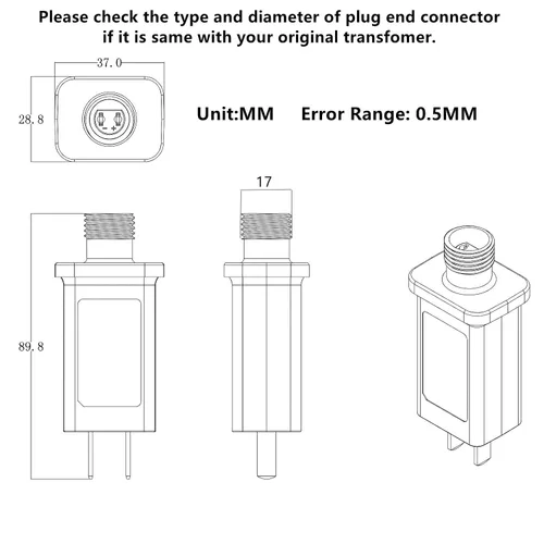 Vista 5 de Controlador de transformador LED de 24 V, fuente de alimentación clase 2, impermeable IP44, transformador de bajo voltaje, enchufe estadounidense
