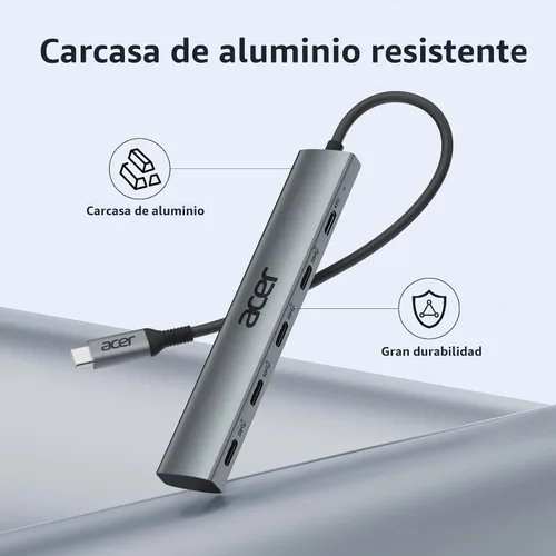 Vista 6 de Acer Hub USB C de 10 Gbps, divisor USBC con 4*USB C 3.2 y puerto PD de 100W, adaptador multipuerto de transferencia rápida tipo C compatible
