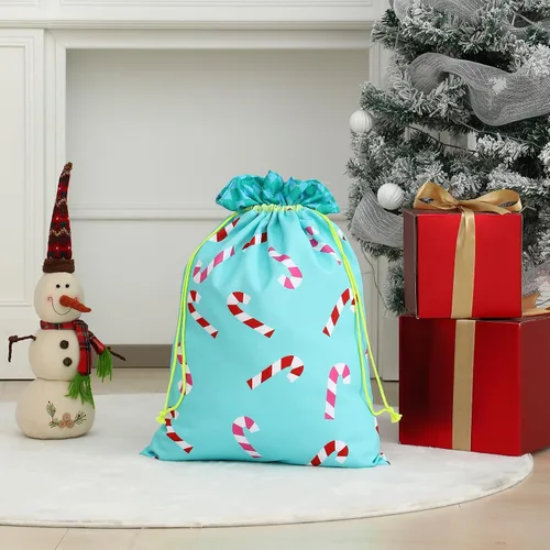 Vista 2 de THOVSMOON Saco de Navidad de Papá Noel con cordón, bolsa de regalo de lona de Santa Claus de 19.7 x 27.5 pulgadas, reutilizable, regalos de Navidad
