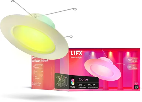 Vista 10 de LIFX Luz descendente empotrable inteligente sin lata de 4 pulgadas, borde deflector profundo, RGB + blanco sintonizable (1500-9000 K), control