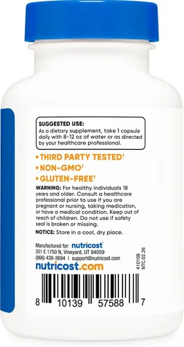 Vista 5 de Nutricost NADH (10 mg) 120 cápsulas, vegano, sin gluten, sin OMG