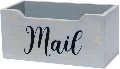 Vista 2 de Elegant Designs HG2010-GMB - Caja organizadora de madera rústica de madera con escritura negra con texto en inglés, soporte para cartas, accesorios