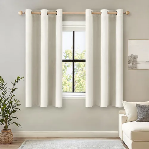 Vista 36 de ANRODUO Cortinas de terciopelo beige de 45 pulgadas de largo, opacas con aislamiento térmico insonorizado, cortinas de privacidad para oscurecer