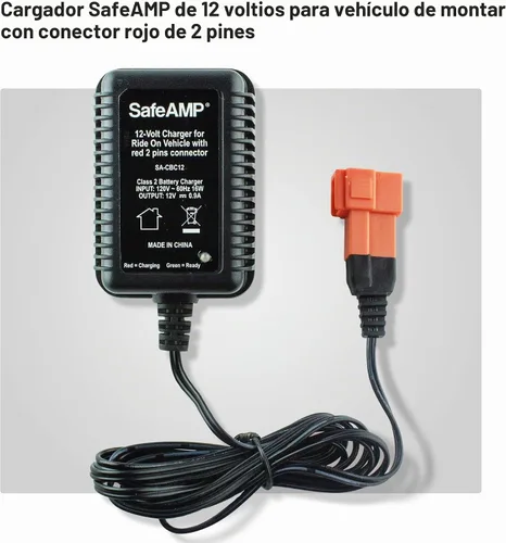 Vista 2 de SafeAMP Cargador de 12 V para vehículos de paseo, conector rojo de 2 pines