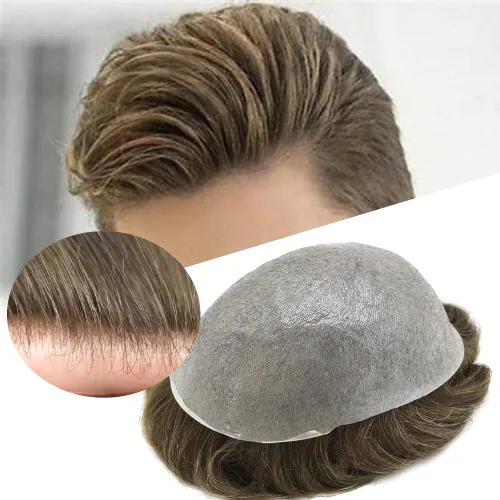 Vista 99 de 0.002 in ultra fina piel tupé Remy cabello humano piezas para hombres V-Looped sistema de pelo para hombre tupé pelo tupé para hombres protesis