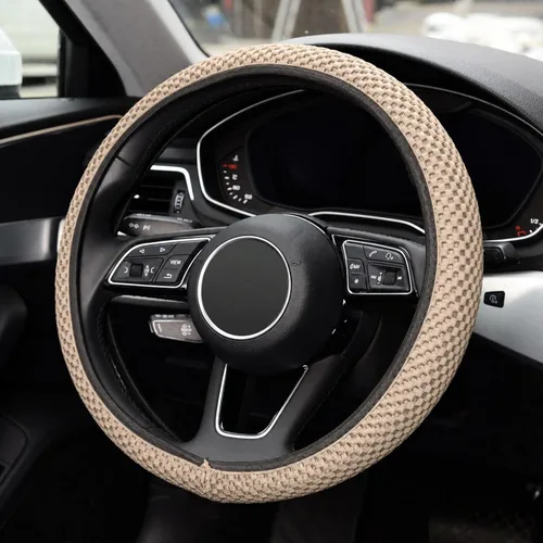Vista 3 de KAFEEK Funda elástica para volante, universal de 15 pulgadas, color beige