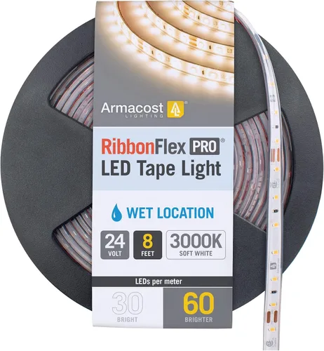 Vista 10 de Armacost Lighting RibbonFlex Pro 135410 - Cinta de luz blanca cálida (2700 K), 60 LEDs/M, 8.2 ft, 24 V