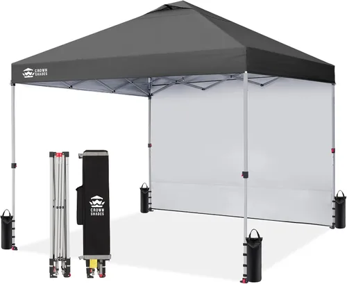 Vista 17 de CROWN SHADES Toldo desplegable de 8 x 8 con 1 pared lateral, tienda de campaña para playa, beige