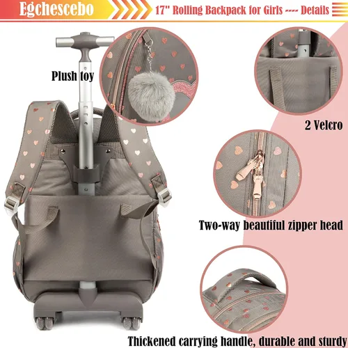 Vista 4 de Egchescebo Bolsas escolares para niños, mochila con ruedas para niñas y niños