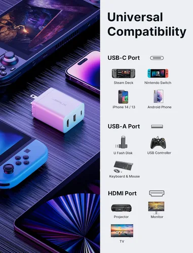 Vista 6 de JSAUX - Base de carga de 45 W para cubierta de vapor estación de acoplamiento de 3 puertos USB-CUSB-A4K HDMI con cable USB C 31 de 33 pies adaptador