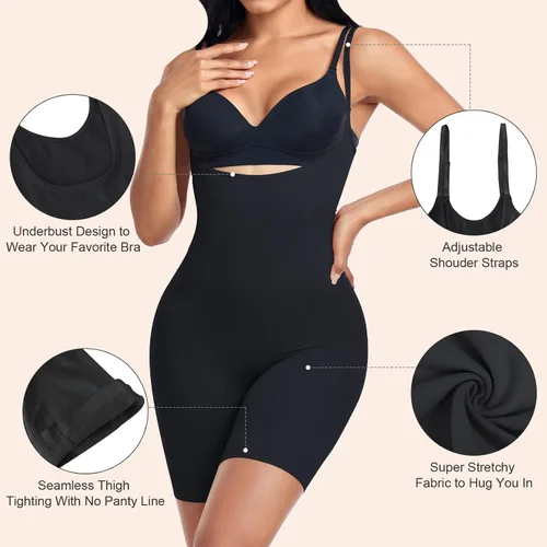 Vista 3 de EUYZOU Fajas moldeadoras con control de abdomen para mujer, body de fajas debajo del busto, pantalones cortos moldeadores sin costuras