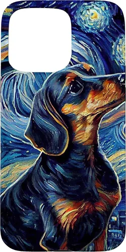 Vista 28 de Funda para iPhone 16 Starry Night Famoso Estilo de Pintura Dachshund
