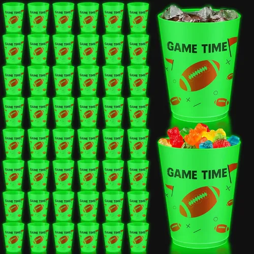 Vista 12 de 24 vasos de béisbol que brillan en la oscuridad, vasos de plástico esmerilados de 16 onzas, vaso verde reutilizable con patrones de estrellas
