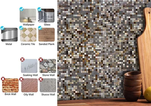 Vista 6 de Azulejos de Respaldo de Metal Despegar y Pegar para Cocina Decoración de Pared 3D Azulejos de Mosaico de Aluminio para Baño, 12"x12"x0.15