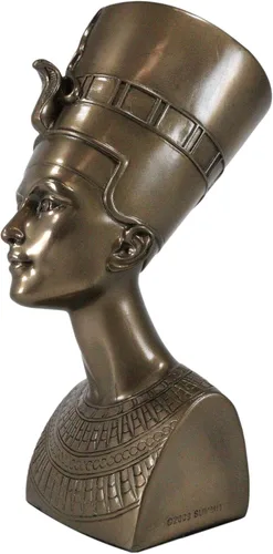 Vista 6 de Ebros Gift Estatua de busto de retrato solemne nefertiti de reina egipcia clásica bronceada, 7 pulgadas de alto, hermosa escultura de figura real