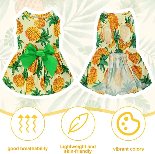 Vista 5 de LEIFIDE 8 piezas de vestidos de verano para perros hawaianos, diseño floral de flamenco, frutas, faldas para mascotas, vestidos de princesa hawaiana