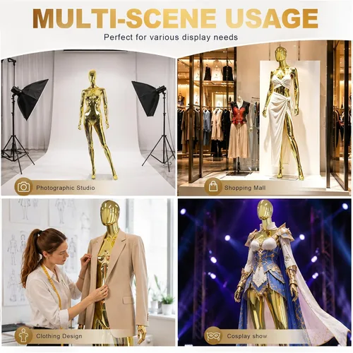 Vista 7 de Maniquí de cuerpo completo femenino Forma Maniquí Torso Soporte Ajustable Plástico Maniquí desmontable Base de metal