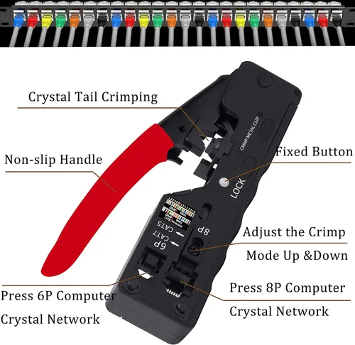 Vista 3 de LEATBUY Kit de crimpadora CAT5 CAT6 RJ45 Juego de herramientas de crimpado de paso, herramienta de red de crimpado Ethernet, cortador de cables LAN