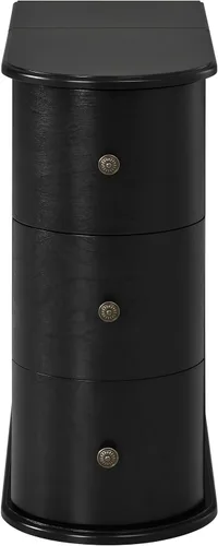 Vista 8 de Henf Wooden Narrow Side Table w/Charging Station&Hidden Cup Holders,Black Black-3 Drawers