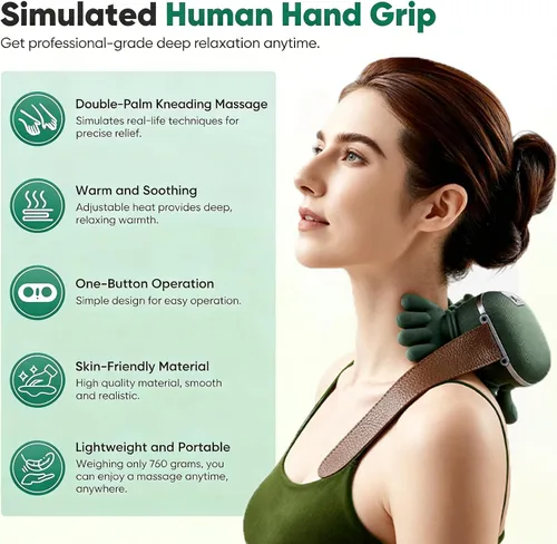 Vista 2 de Masajeador de cuello con dedos, masajeador térmico biónico, masajeador de cuello y hombros, masaje eléctrico inalámbrico portátil Shiatsu 4D, diseño