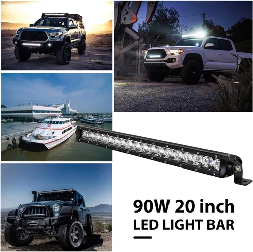 Vista 7 de Willpower Barra de luz LED de 19 pulgadas, 90 W, de una sola fila, foco delgado, luces LED todoterreno, luces de trabajo antiniebla para camiones
