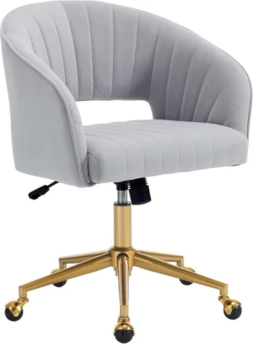 Vista 10 de Silla de oficina para el hogar, silla giratoria de terciopelo para escritorio, sillón de acento tapizado, sillas modernas capitoneadas con base Negro