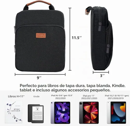 Vista 2 de Aplufine Funda de libro con cremallera, bolsa de libro de 11 x 9 pulgadas, bolsa protectora de libros, funda de libro para amantes de los libros
