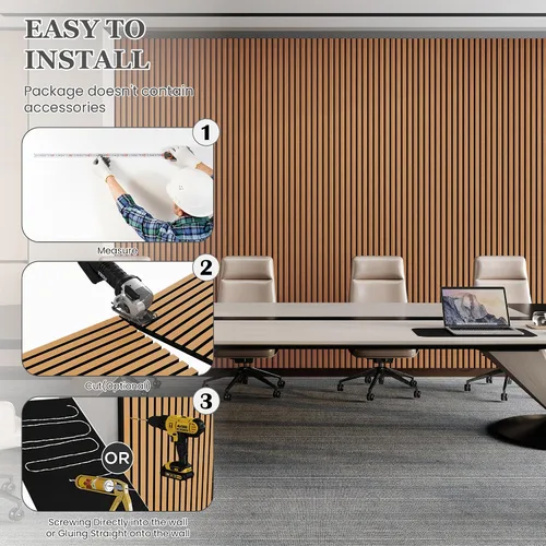 Vista 6 de Paquete de 4 paneles acústicos de pared de 105.9 x 12.6 x 0.8 pulgadas, absorbentes de sonido, paneles de pared de listones de madera para Teca