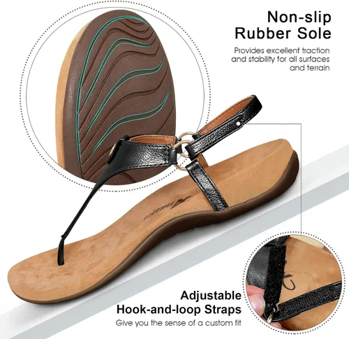 Vista 6 de Athlefit - Sandalias cómodas para mujer con correa en T, con correa trasera, ortopédica, sandalias con soporte ortopédico para el arco del pie