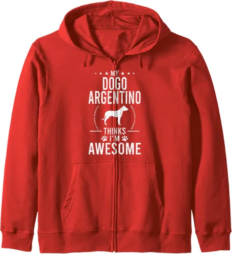 Vista 9 de My Dogo Argentino Thinks I'm Awesome Dog Lover Sudadera con capucha y cremallera, Negro